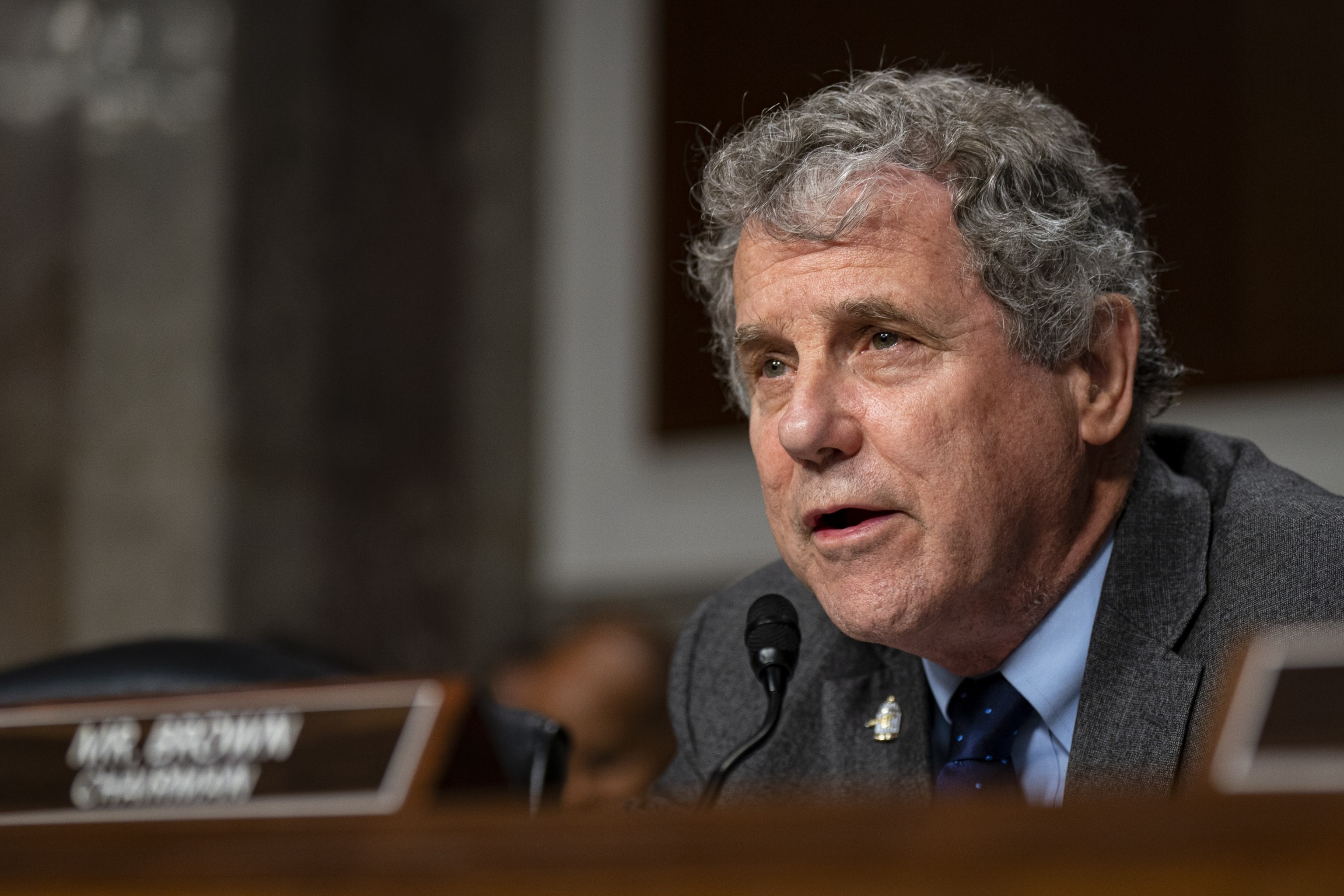 PHOTO: Senator Sherrod Brown, a Democrat from Ohio and chairman of the Senate Banking, Housing, and Urban Affairs Committee, speaks during a hearing in Washington, DC, US, on May 16, 2023.