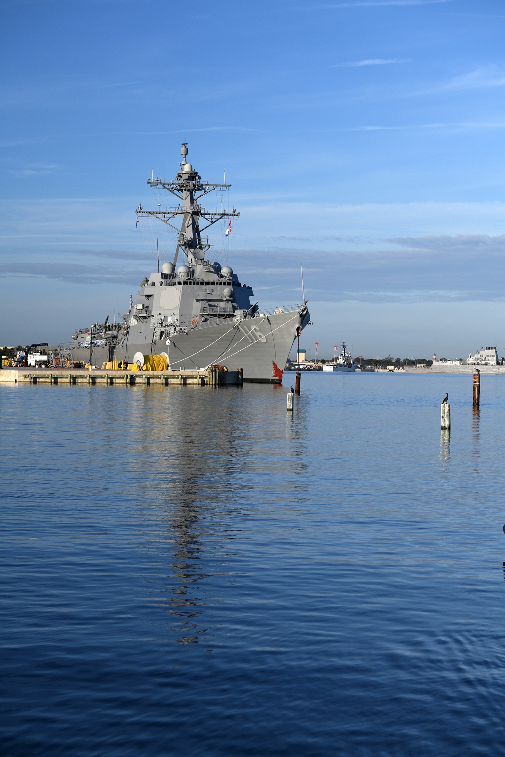 PHOTO: In this Nov. 7, 2018, file photo, the USS Thomas Hudner (DDG 116), is moored pier side onboard Naval Station Mayport in Jacksonville, Fla. 